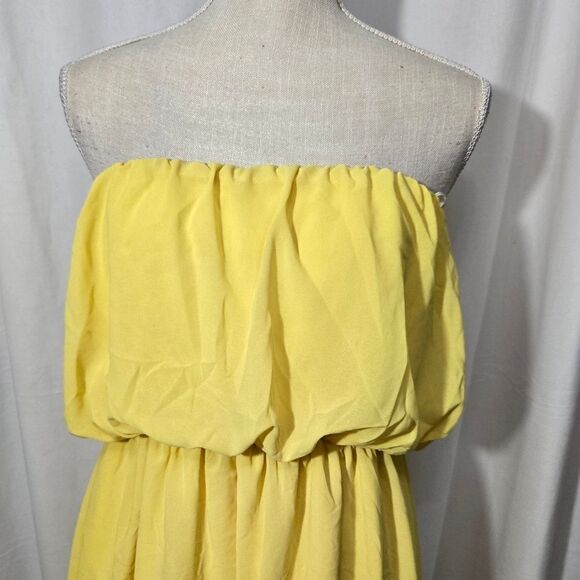 Double zero yellow strapless high low dress sz L - Picture 7 of 10